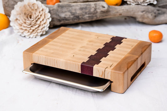 Ambrosia Maple and Purple Heart Cutting Board with Tray