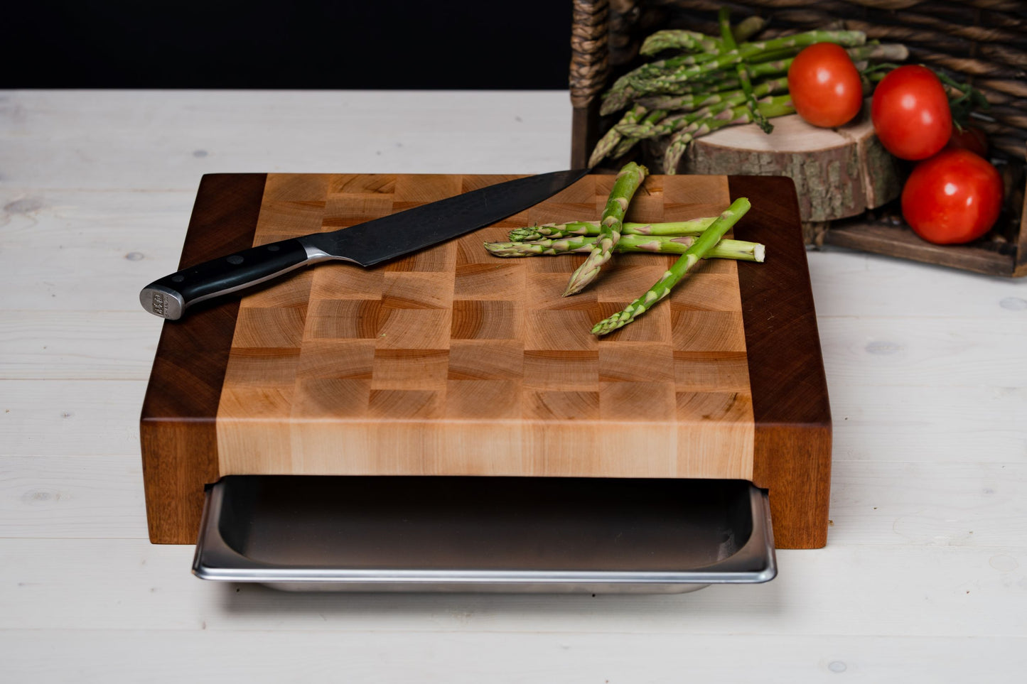 Birch & Sapele Cutting Board with Tray